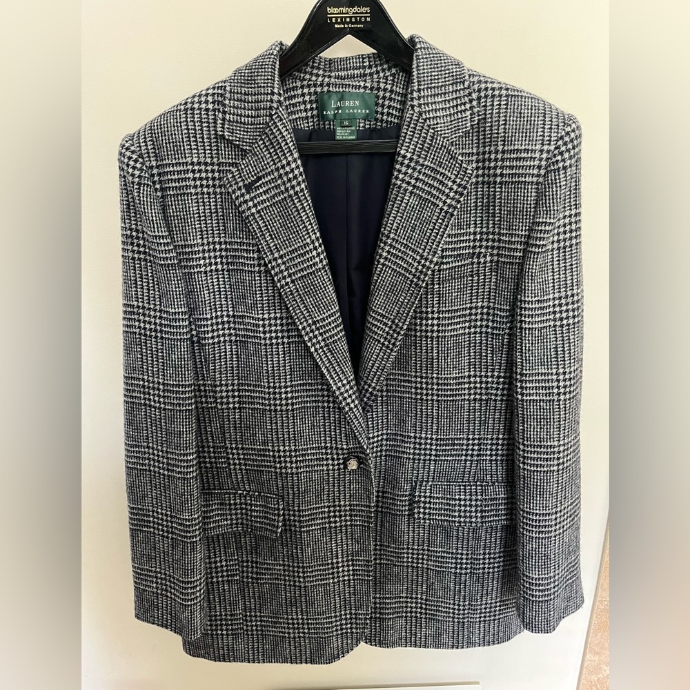 Lauren Ralph Lauren Black and Grey Plaid Wool Jacket s 16